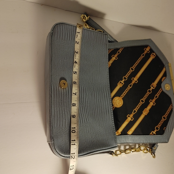 Anne Klein Leo Lizard Blue Shoulder bag Purse Gold Chain Hardware - Picture 7 of 14